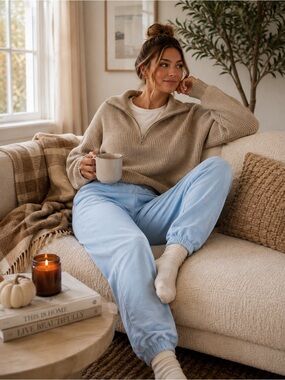 Year of Ours NWT Sky Blue Cotton Jogger Sweatpants M/L Oversized Drawstring